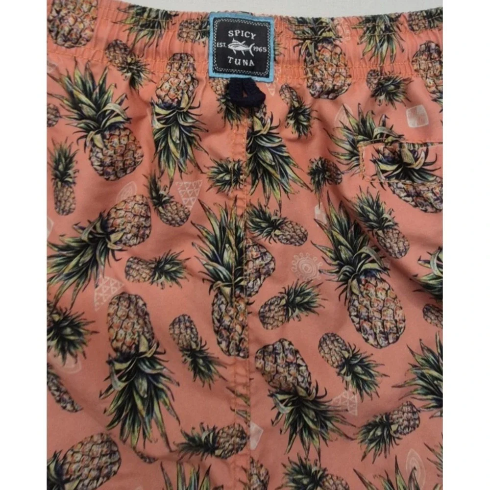 Spicy Tuna Men's Swim Trunks Small pink/green‎ pineapple design drawstring swim